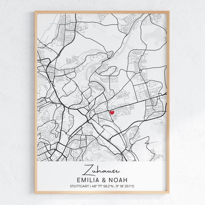 Koordinaten Poster Stadtkarte – Personalisiertes Bild als Einzugsgeschenk oder Erinnerung