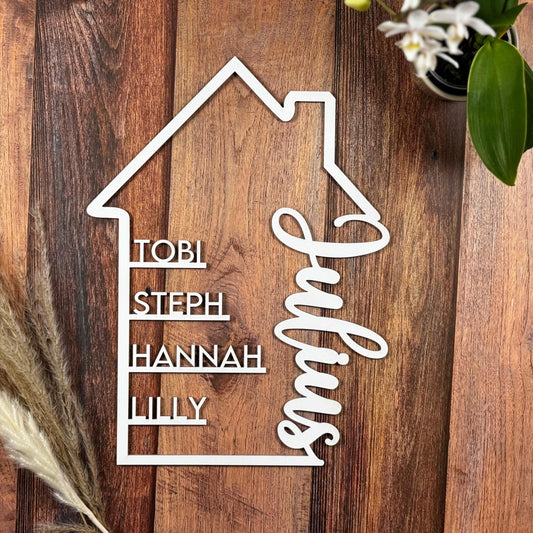 Familienschild aus Holz personalisiert – Geschenk für Einzug, Hochzeit & Familie
