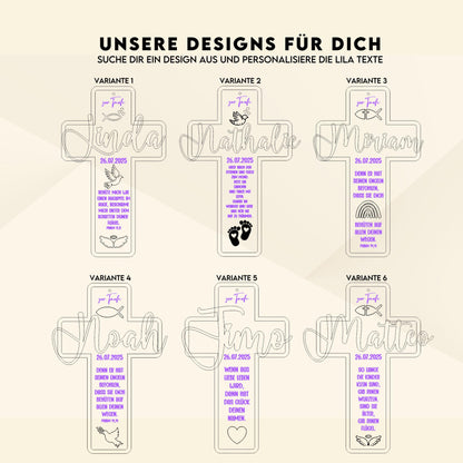 Taufkreuz aus Holz personalisiert – Geschenk zur Taufe, Kommunion & Konfirmation