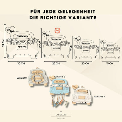 Hochzeitsauto Geldgeschenk aus Holz – personalisiertes Hochzeitsgeschenk mit Namen & Datum