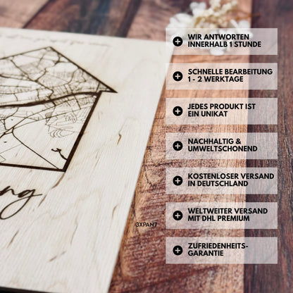 Koordinatenkarte aus Holz personalisiert – Geschenk zum Jahrestag, Valentinstag & Hochzeitstag