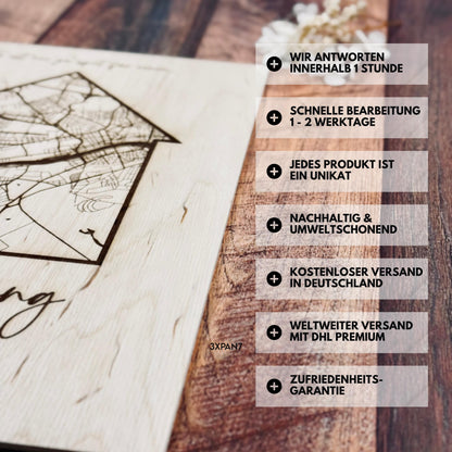Koordinatenkarte aus Holz personalisiert – Hochzeitsgeschenk & Erinnerung für Paare