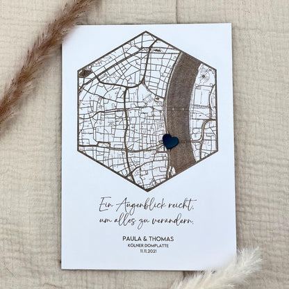 Koordinatenkarte aus Holz personalisiert – Geschenk zum Jahrestag, Valentinstag & Hochzeitstag