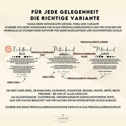 Taufgeschenk Patenkind  Personalisiertes Holz Taufschild mit Name, Datum & Spruch von Patentante und Patenonkel