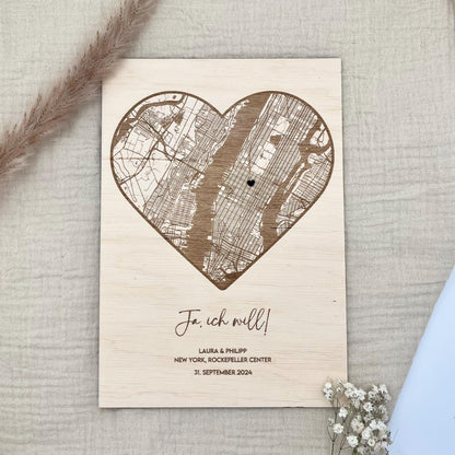 Koordinatenkarte aus Holz personalisiert – Geschenk zum Einzug, Hausbau & Richtfest