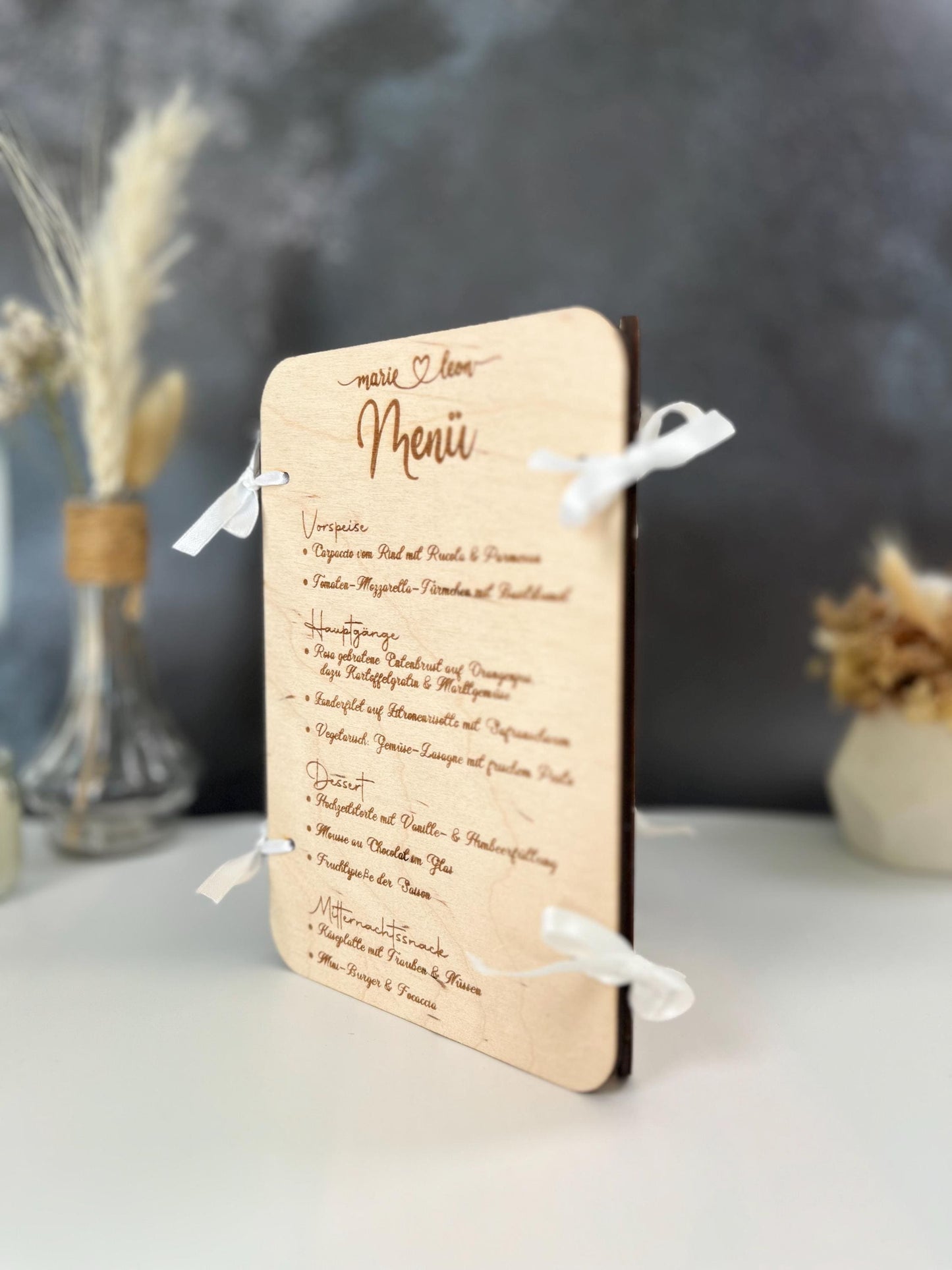 3in1 Menükarte, Getränkekarte und Tischnummer aus Holz