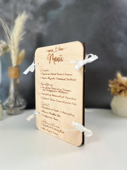 3in1 Menükarte, Getränkekarte und Tischnummer aus Holz