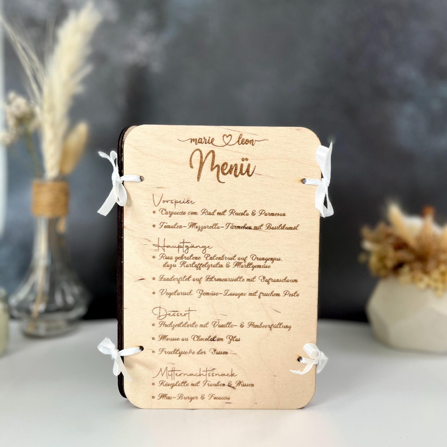 3in1 Menükarte, Getränkekarte und Tischnummer aus Holz