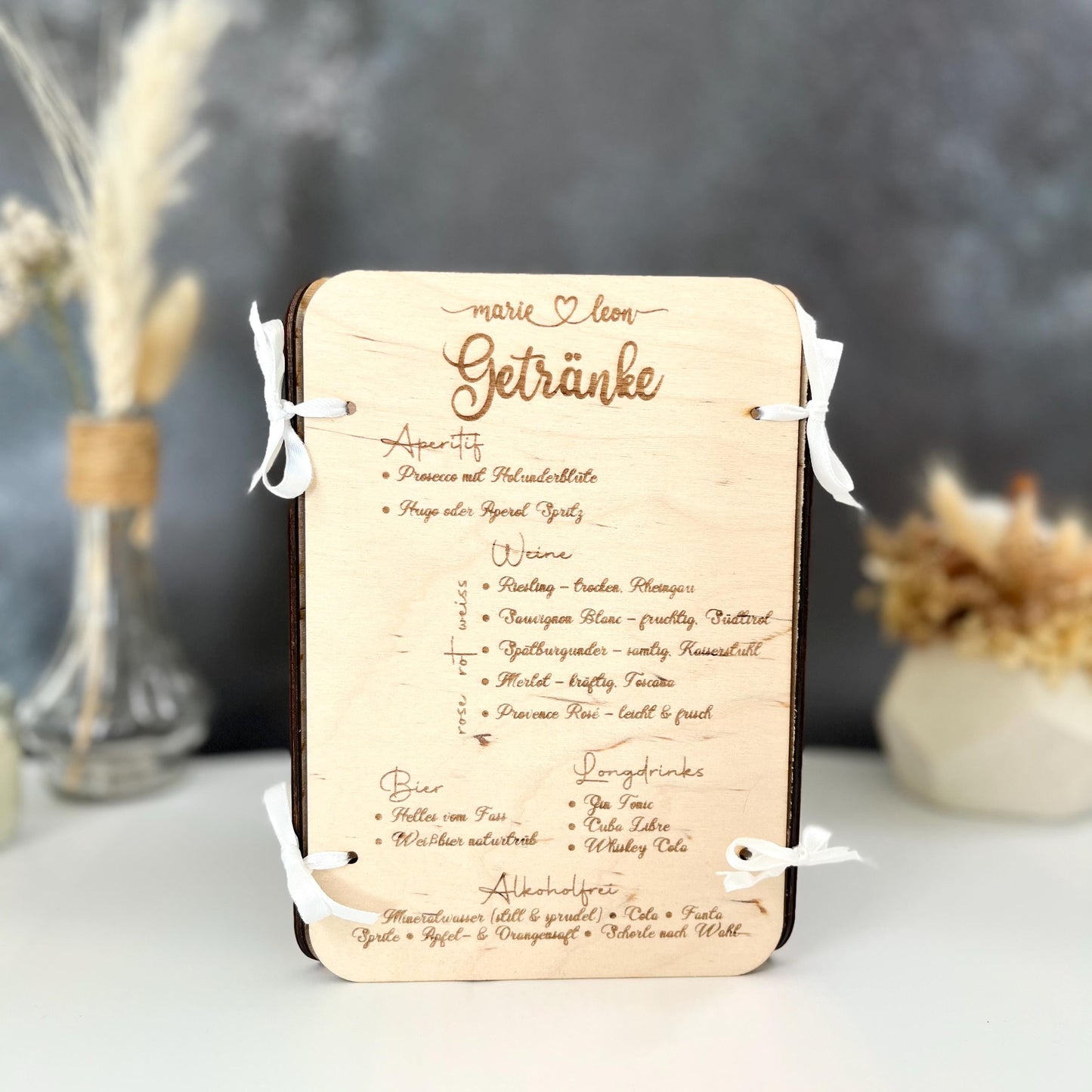 3in1 Menükarte, Getränkekarte und Tischnummer aus Holz