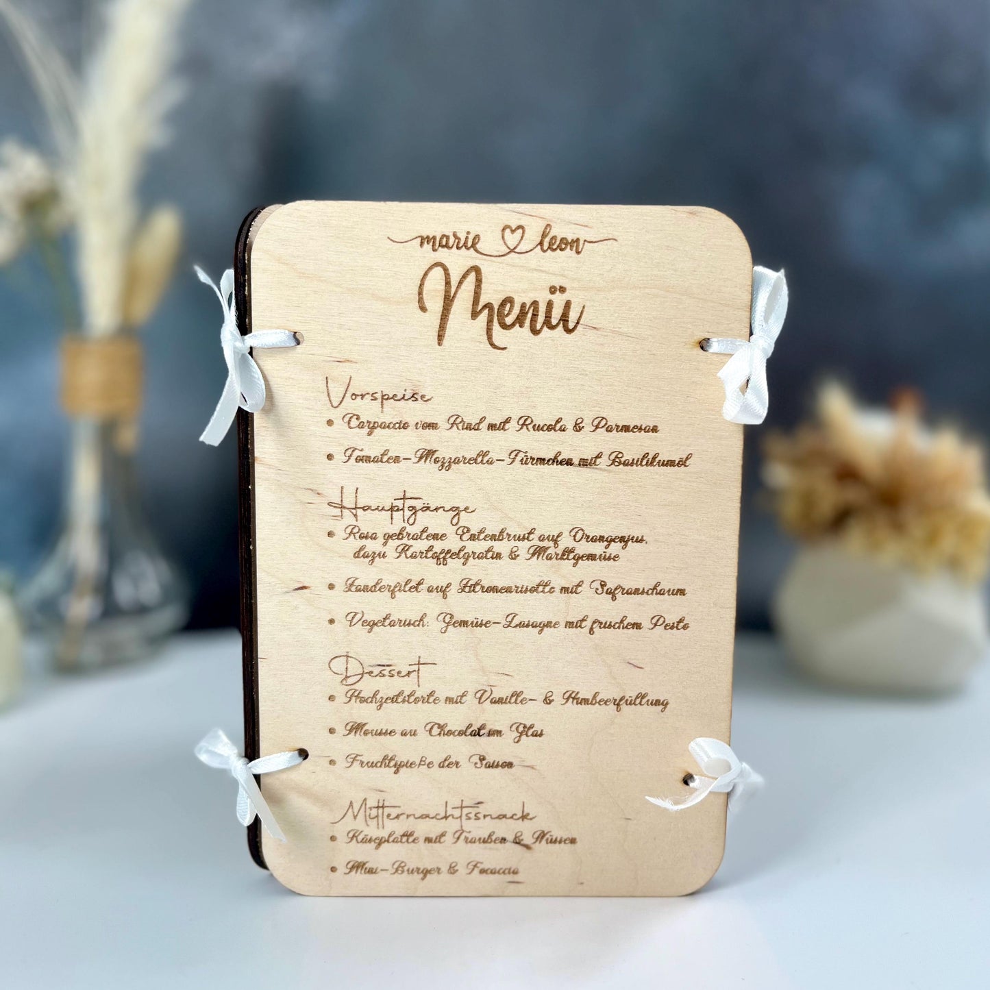 3in1 Menükarte, Getränkekarte und Tischnummer aus Holz