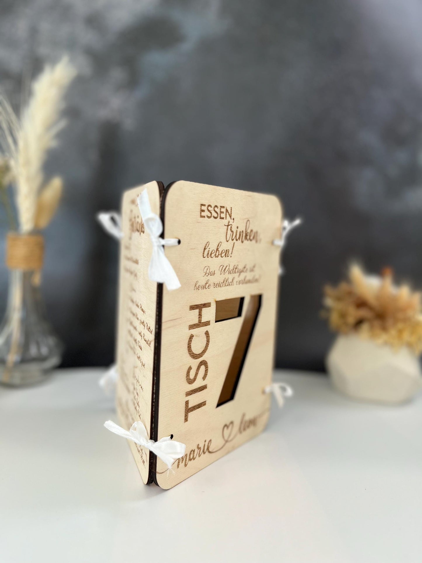 3in1 Menükarte, Getränkekarte und Tischnummer aus Holz