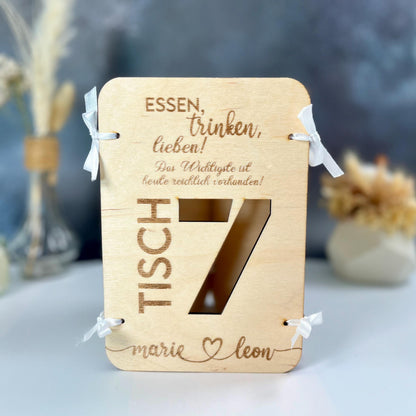 3in1 Menükarte, Getränkekarte und Tischnummer aus Holz