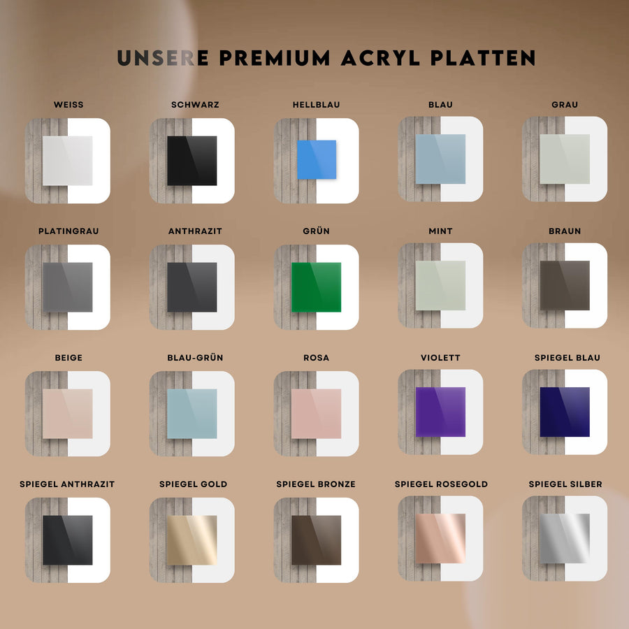 Platzkarten Acryl für Gläser personalisiert – Namensschild Hochzeit, Tischkarte Acryl, Gastgeschenk Hochzeit. 20 Farben inkl. Spiegel Gold