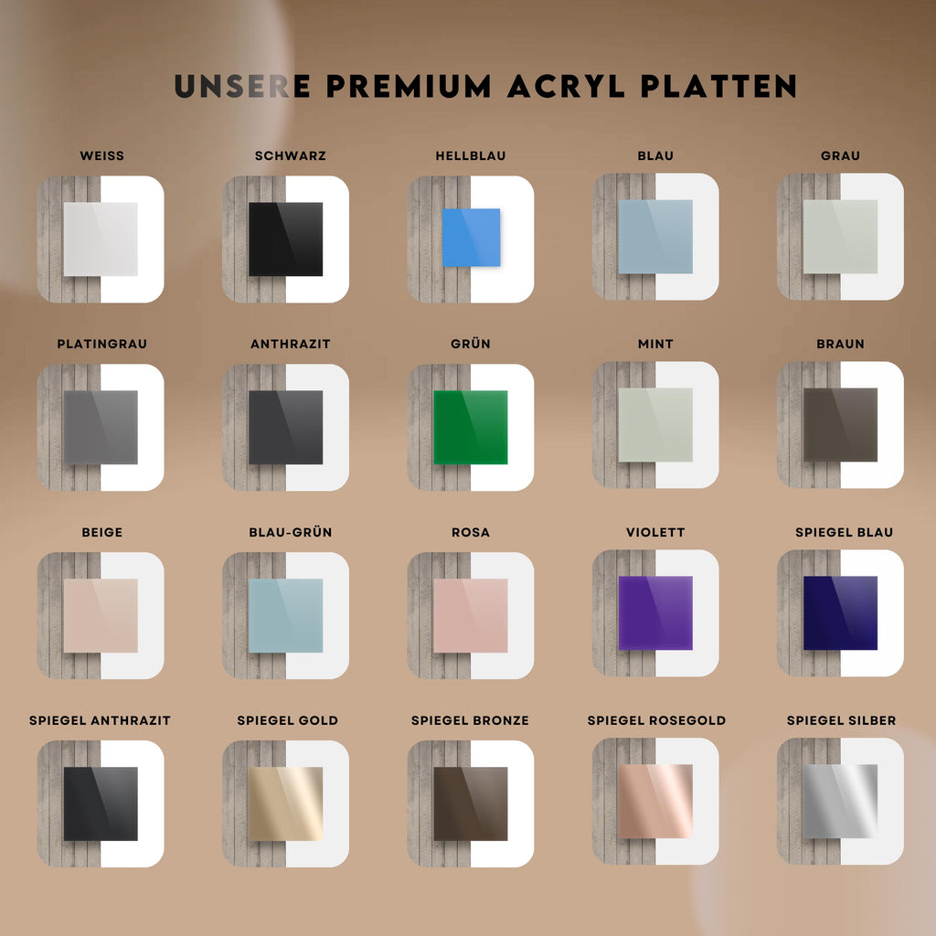 Platzkarten Acryl für Gläser personalisiert – Namensschild Hochzeit, Tischkarte Acryl, Gastgeschenk Hochzeit. 20 Farben inkl. Spiegel Gold