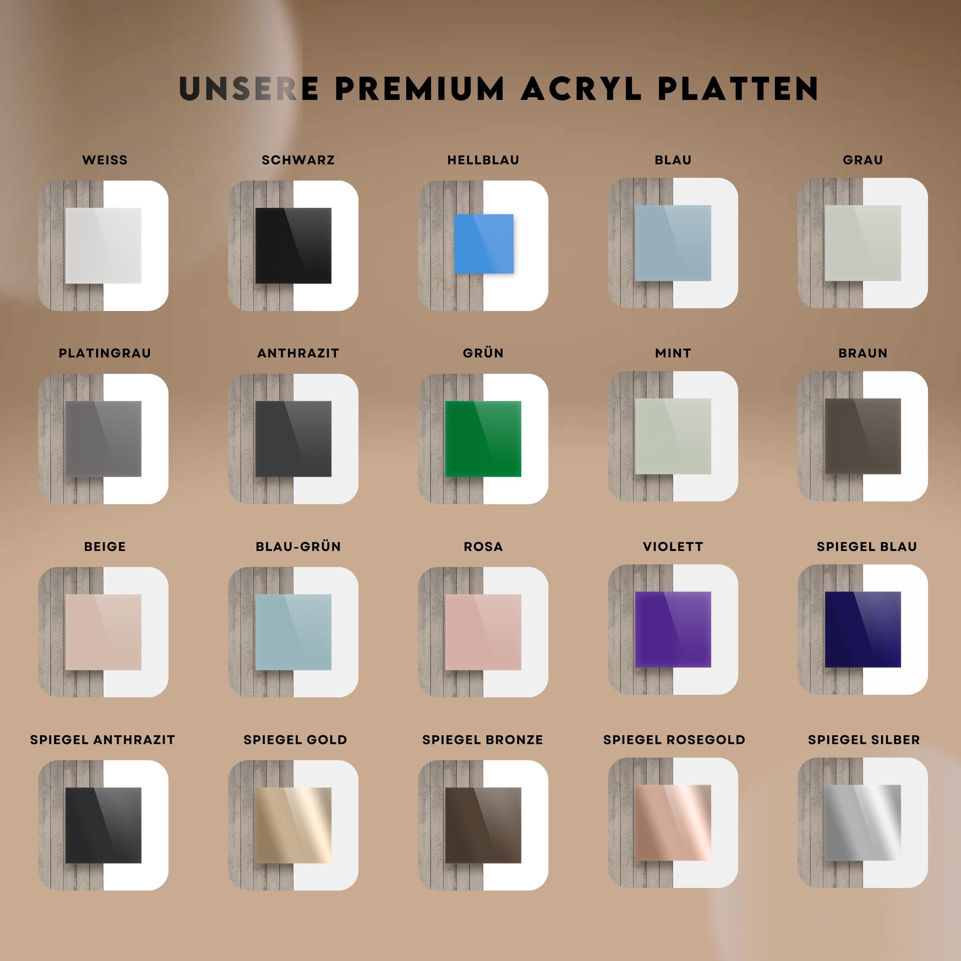 Platzkarten Acryl für Gläser personalisiert – Namensschild Hochzeit, Tischkarte Acryl, Gastgeschenk Hochzeit. 20 Farben inkl. Spiegel Gold