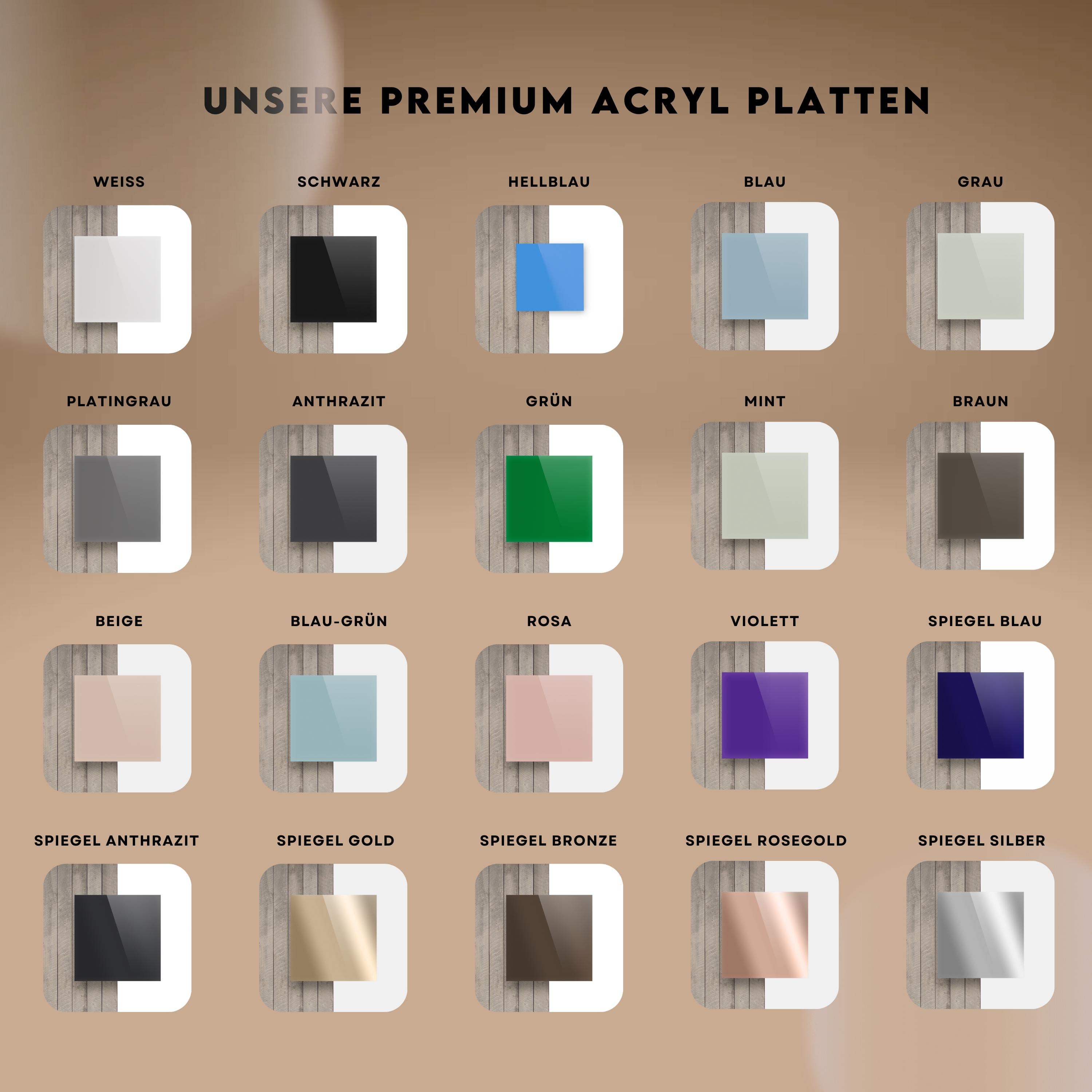 Platzkarten Acryl für Gläser personalisiert – Namensschild Hochzeit, Tischkarte Acryl, Gastgeschenk Hochzeit. 20 Farben inkl. Spiegel Gold