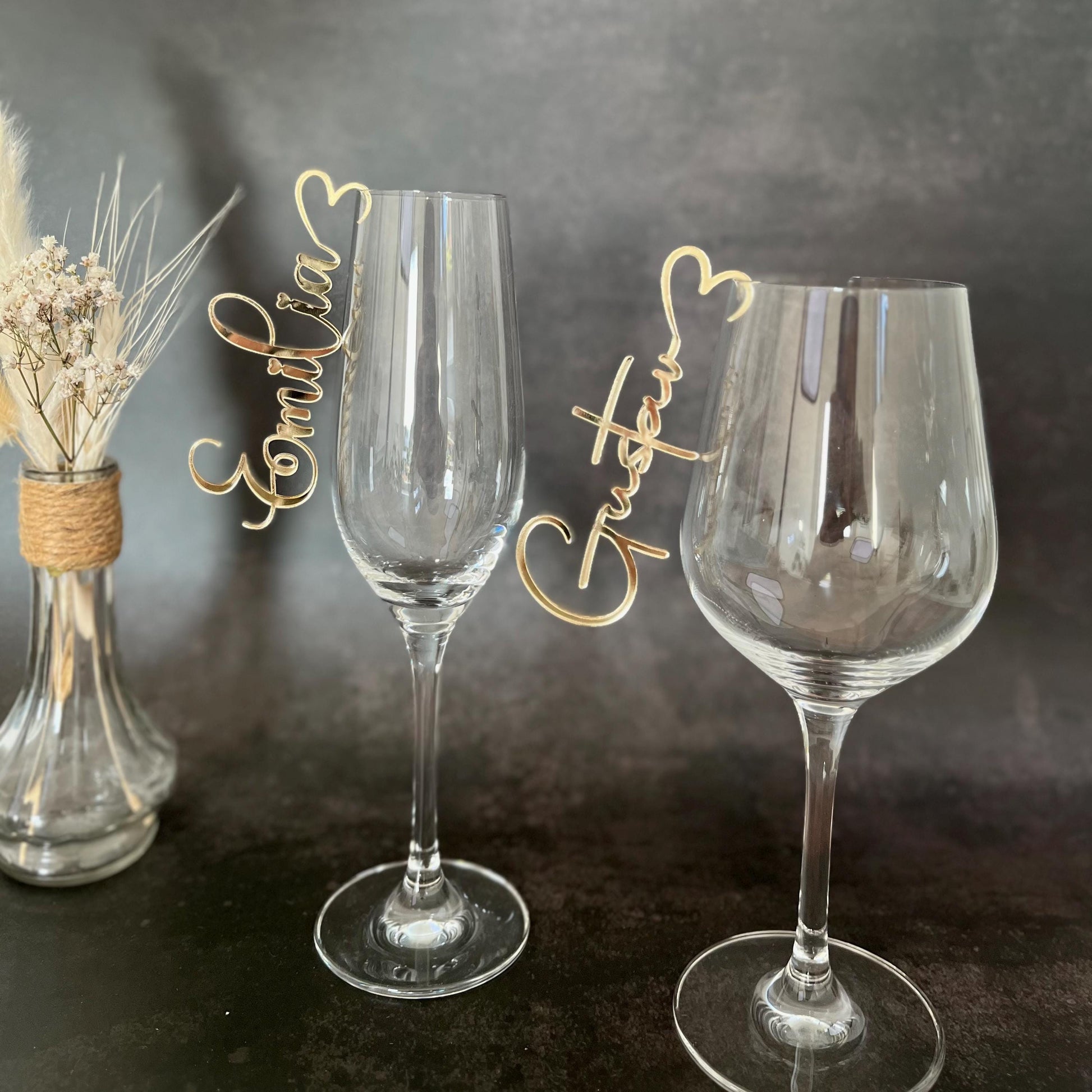 Platzkarten Acryl für Gläser - Personalisiertes Namensschild Tischkarte | Tischdeko Hochzeit, Taufe, Geburtstag | Name aus Acrylglas