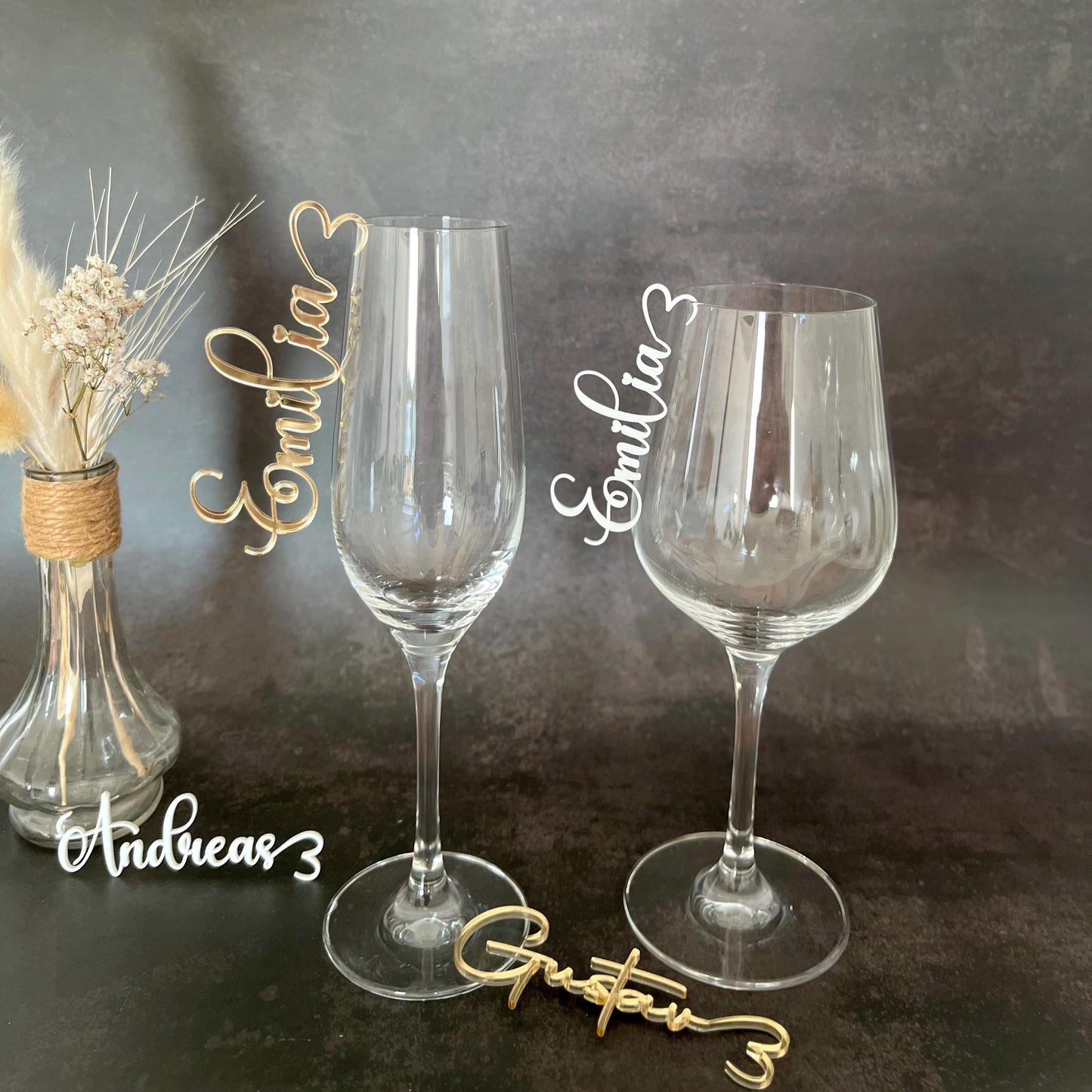 Platzkarten Acryl für Gläser - Personalisiertes Namensschild Tischkarte | Tischdeko Hochzeit, Taufe, Geburtstag | Name aus Acrylglas