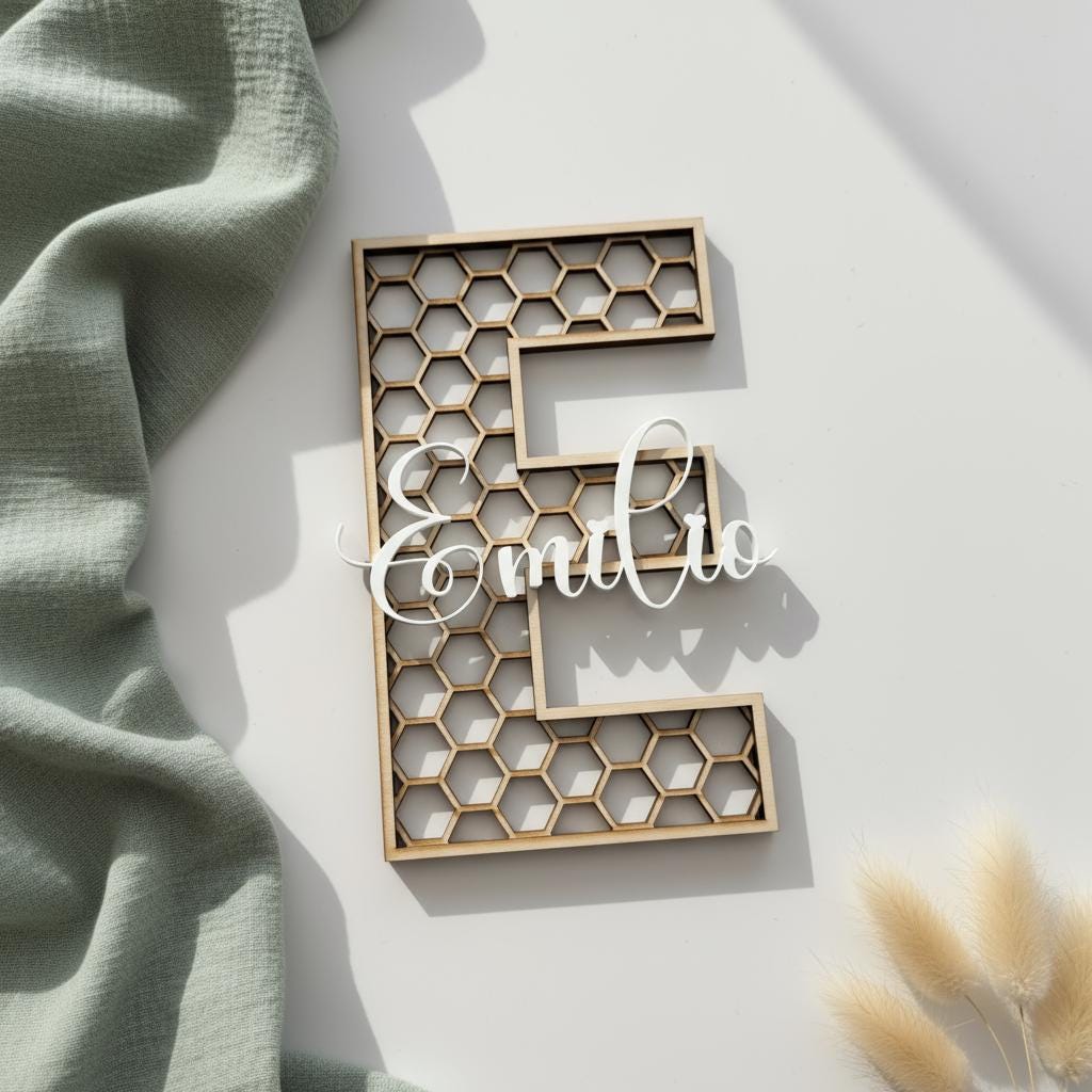 Namensschild Holz Kinderzimmer | personalisierter Schriftzug Acryl | Geschenk Babyparty Deko Babyzimmer Türschild