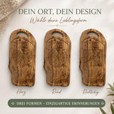 Olivenholzbrett mit Stadtkarte Hochzeitsgeschenk personalisiert | Brautpaar Namen Ort & Datum | Gravur Landkarte Olivenholz Unikat