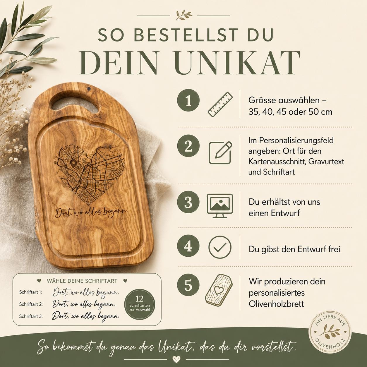 Olivenholzbrett mit Stadtkarte Hochzeitsgeschenk personalisiert | Brautpaar Namen Ort & Datum | Gravur Landkarte Olivenholz Unikat