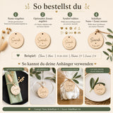 Holzanhänger personalisiert graviert | Platzkarten Hochzeit Holz rund & Herz 5 cm | Namensanhänger Tischkarten | Gastgeschenk Anhänger