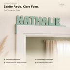 Namensschild Nathalie in Pastell Mint auf Birkenholz für den Türrahmen, Blockschrift