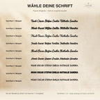 Schriftmuster Namensschild Türrahmen, neun Schriftarten zur Auswahl mit Beispielnamen
