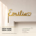 Personalisiertes Namensschild Emilia für den Türrahmen aus Spiegel-Gold-Acryl mit Herz, Kinderzimmer Deko ohne Bohren