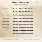 Schriftmuster Namensschild Türrahmen, neun Schriftarten zur Auswahl mit Beispielnamen