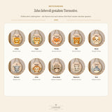 Motivauswahl personalisiertes Namensschild Junge, 10 Tiermotive: Löwe, Tiger, Fuchs, Bär, Hund, Elefant, Affe, Waschbär, Nashorn, Wal