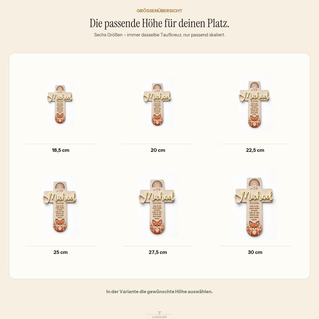 Taufkreuz personalisiert mit 3D Name | Taufgeschenk Holz Tiermotiv & Taufspruch | Geschenk Patenkind Taufe