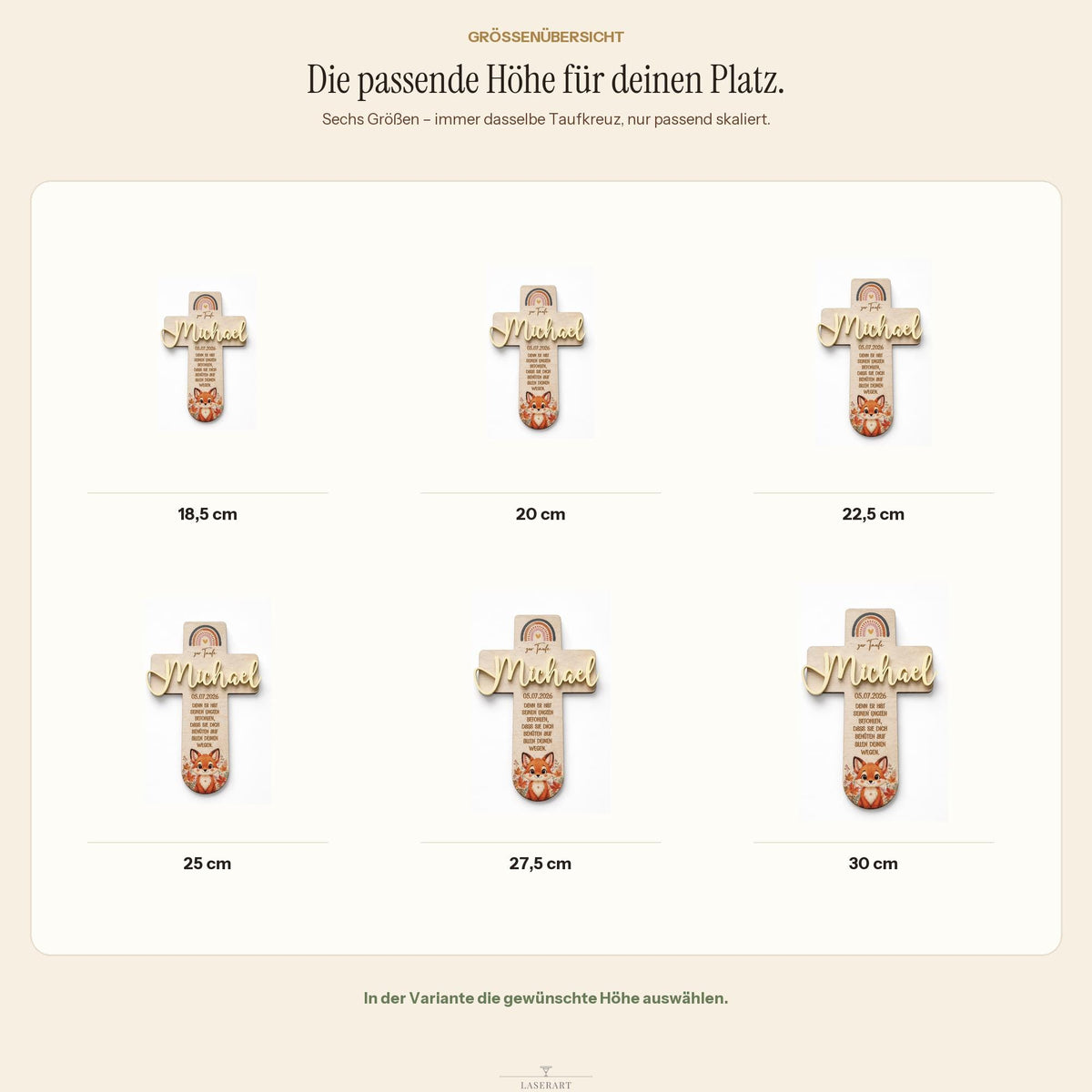 Taufkreuz personalisiert mit 3D Name | Taufgeschenk Holz Tiermotiv & Taufspruch | Geschenk Patenkind Taufe