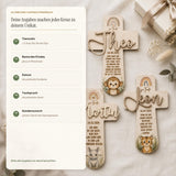 Taufkreuz personalisiert mit 3D Name | Taufgeschenk Holz Tiermotiv & Taufspruch | Geschenk Patenkind Taufe