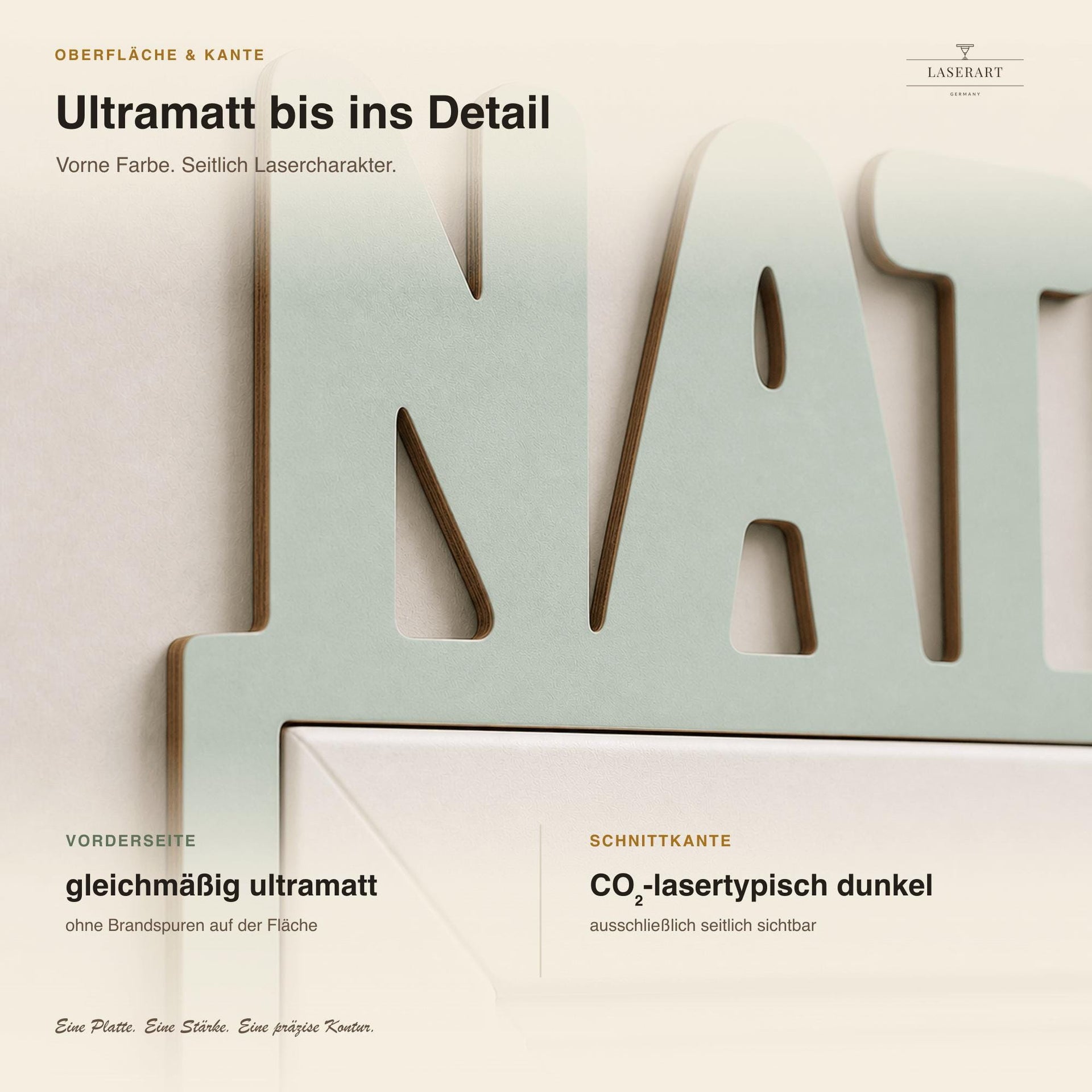 Ultramatt lackiertes Namensschild Nathalie Nahaufnahme, Vorderseite ohne Brandspuren
