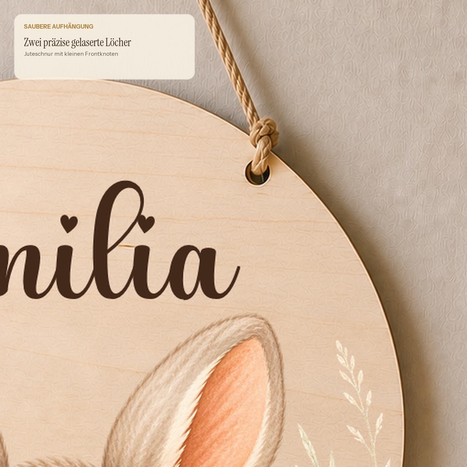 Personalisierte Beispiele Namensschild Mädchen: Hase Emilia, Katze Amalia, Reh Stefanie, Pony Melanie