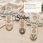 Taufkreuz personalisiert mit 3D Name | Taufgeschenk Holz Tiermotiv & Taufspruch | Geschenk Patenkind Taufe