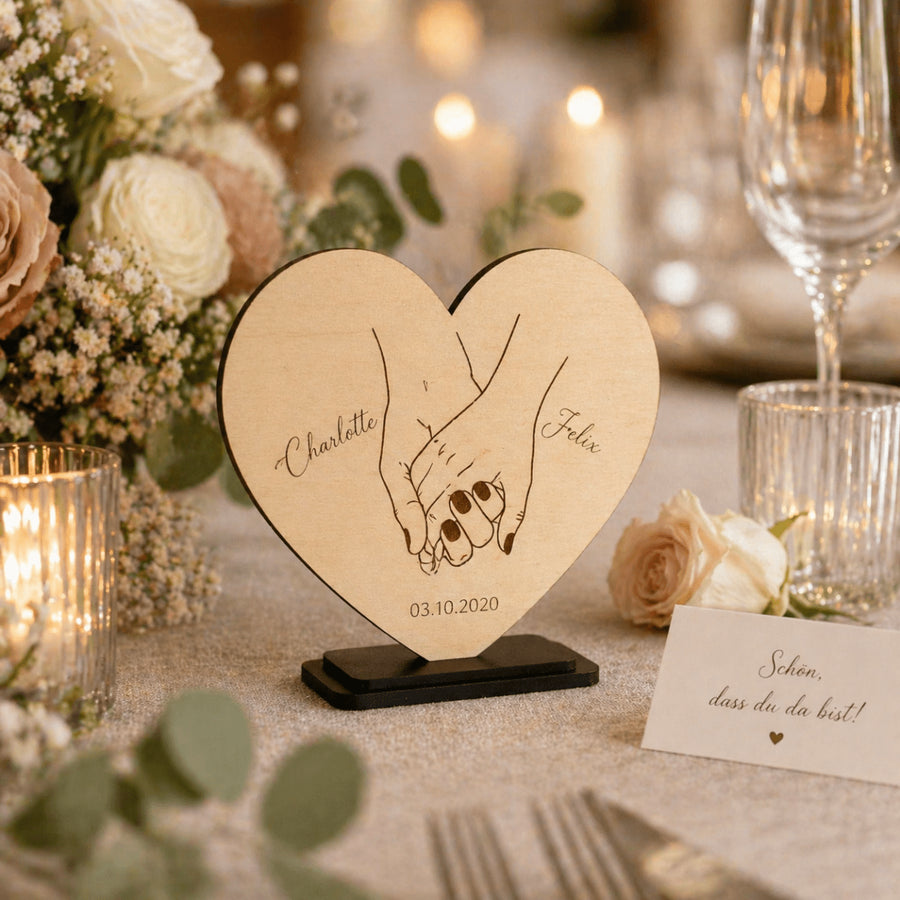 Jahrestag Geschenk Hand in Hand | Holz mit Datum - LaserArt Germany