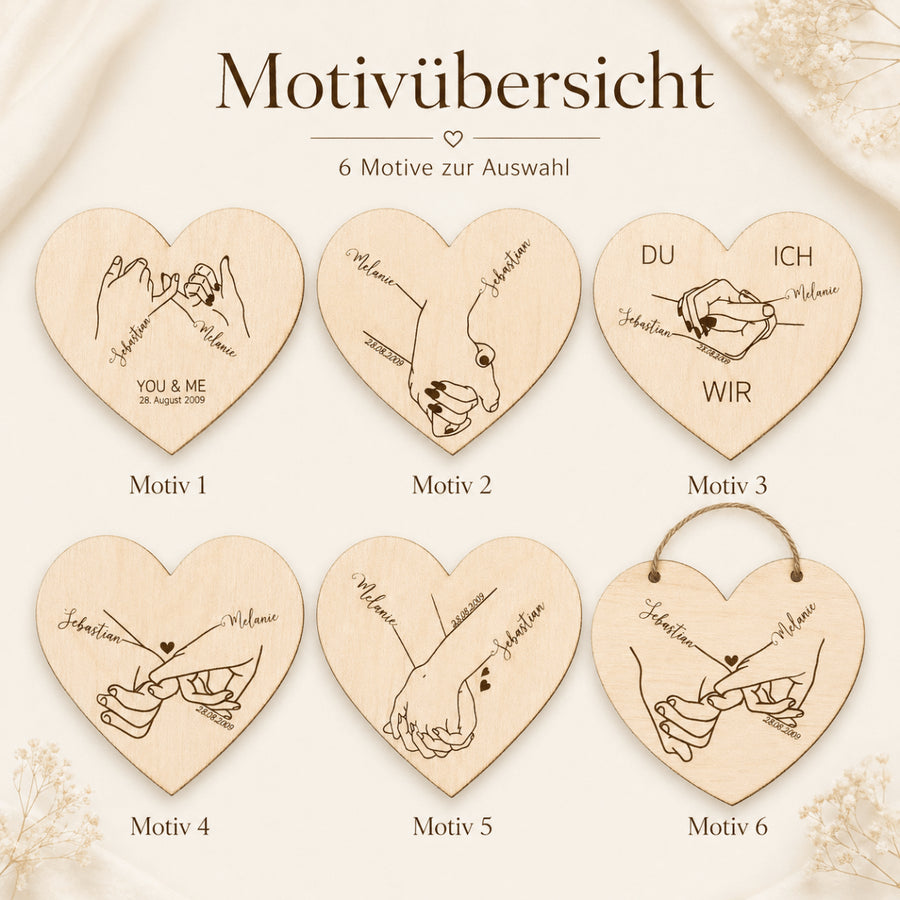 Jahrestag Geschenk Hand in Hand | Holz mit Datum - LaserArt Germany