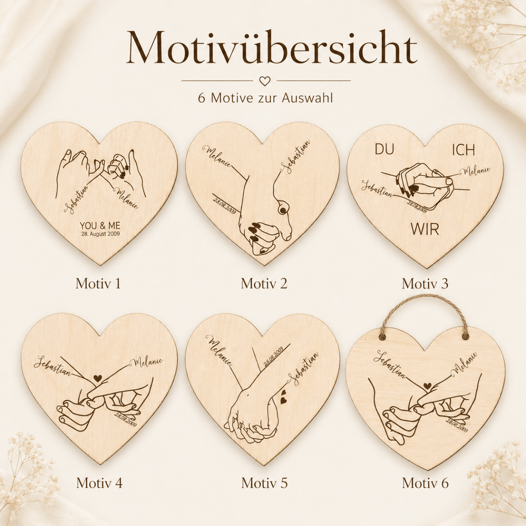 Jahrestag Geschenk Hand in Hand | Holz mit Datum - LaserArt Germany