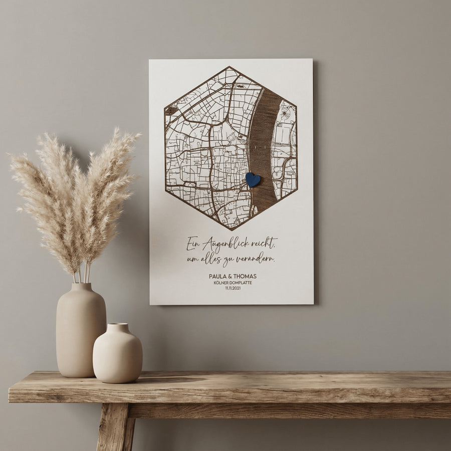 Koordinatenkarte aus Holz | Einzugsgeschenk personalisiert - LaserArt Germany