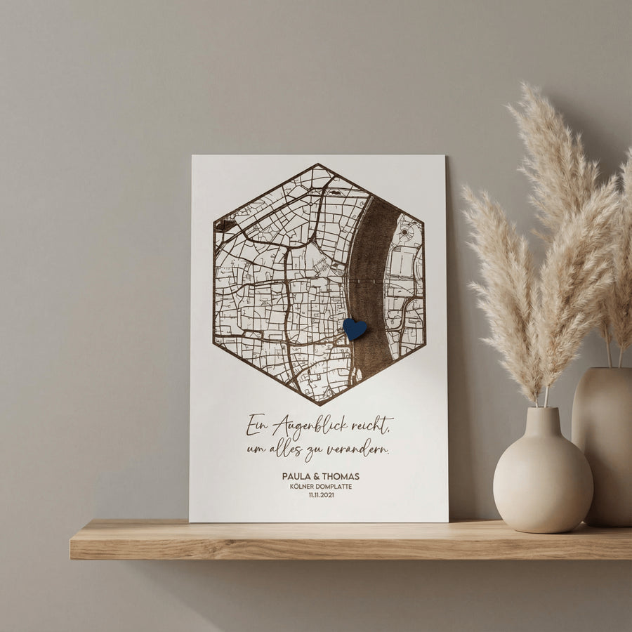 Koordinatenkarte aus Holz | Einzugsgeschenk personalisiert - LaserArt Germany