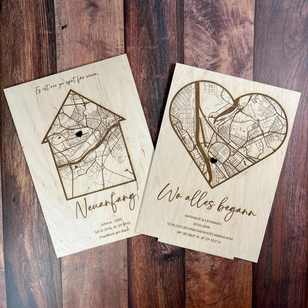 Koordinatenkarte aus Holz personalisiert – Geschenk für Paare & Erinnerung für Paare - LaserArt Germany
