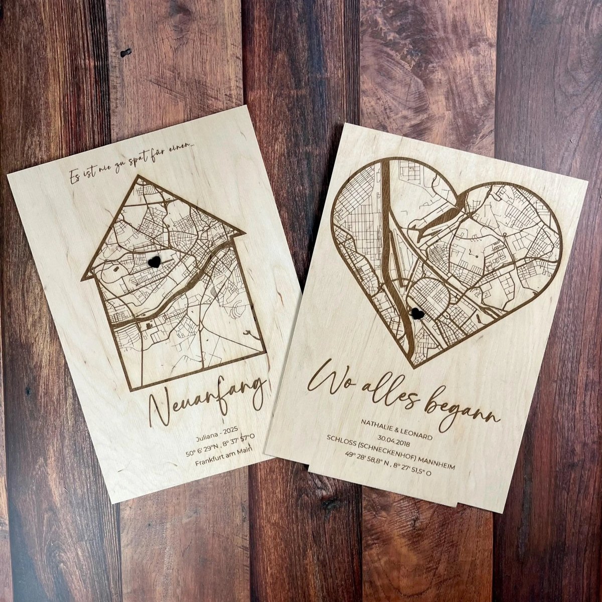 Koordinatenkarte aus Holz personalisiert – Geschenk für Paare & Erinnerung für Paare - LaserArt Germany