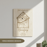 Koordinatenkarte aus Holz personalisiert – Geschenk zum Einzug, Hausbau & Richtfest - LaserArt Germany