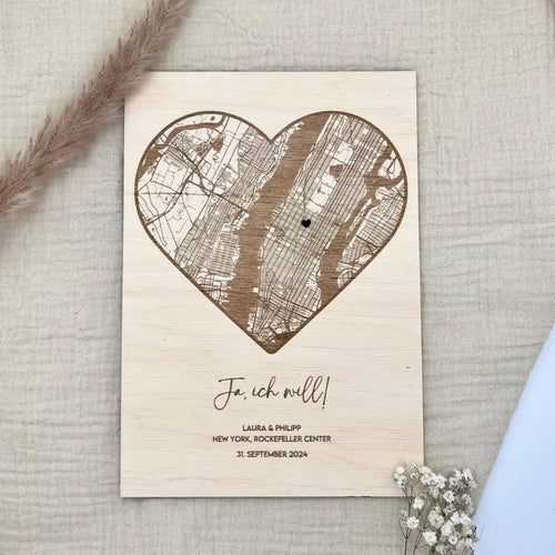 Koordinatenkarte aus Holz personalisiert – Geschenk zum Einzug, Hausbau & Richtfest - LaserArt Germany