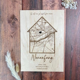 Koordinatenkarte aus Holz personalisiert – Geschenk zum Einzug, Hausbau & Richtfest - LaserArt Germany