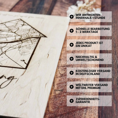 Koordinatenkarte aus Holz personalisiert – Geschenk zum Jahrestag, Valentinstag & Hochzeitstag - LaserArt Germany