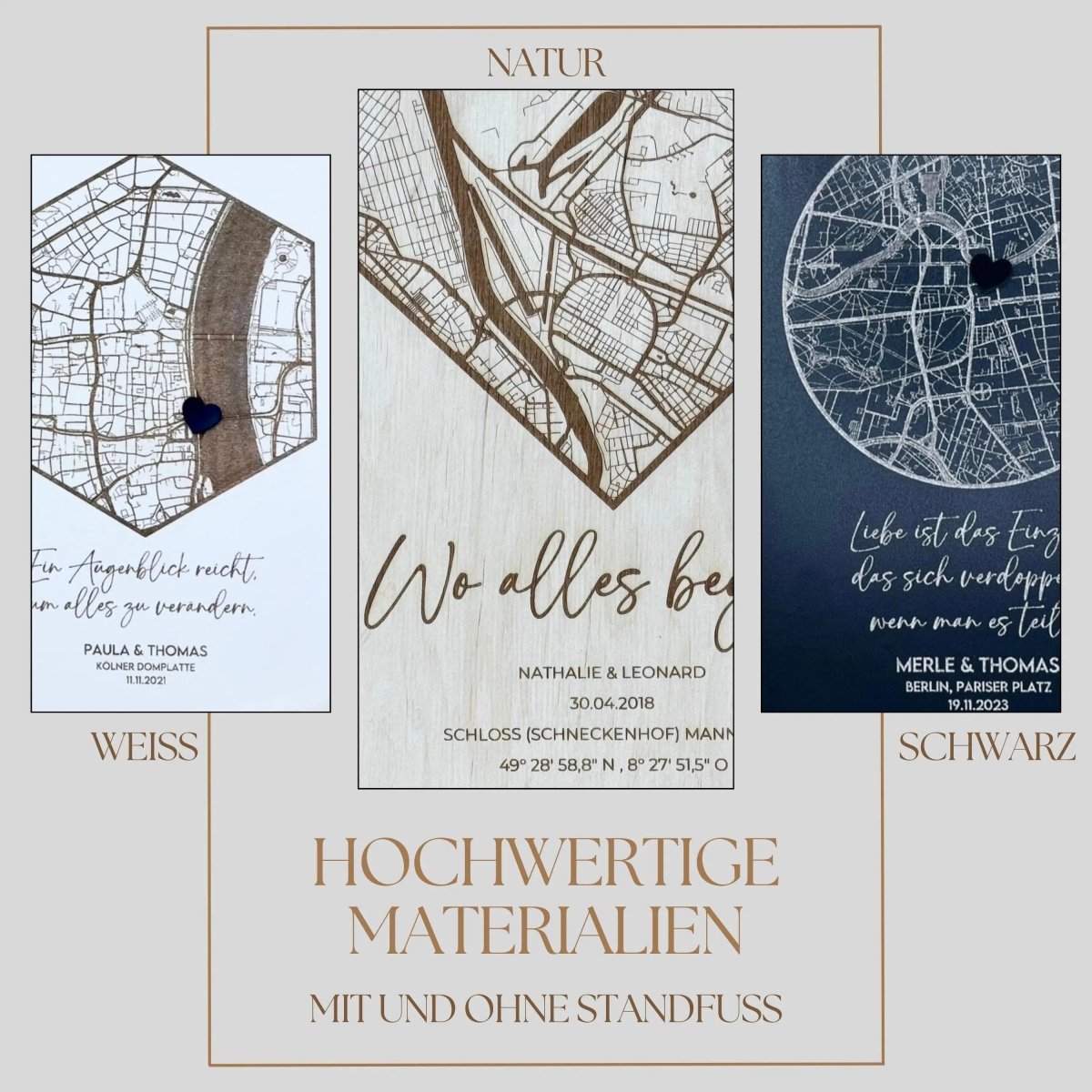 Koordinatenkarte aus Holz personalisiert – Geschenk zum Jahrestag, Valentinstag & Hochzeitstag - LaserArt Germany