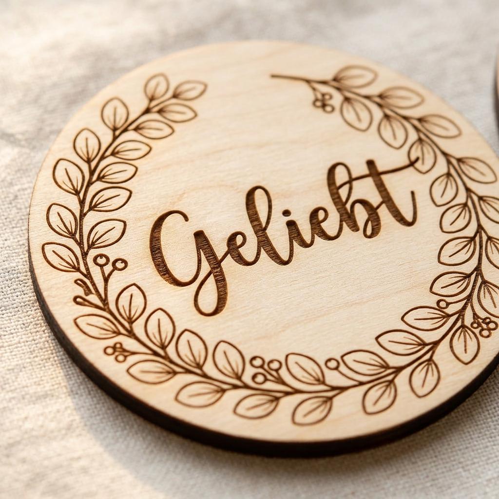 Meilensteinkarten aus Holz personalisiert Eukalyptus Botanical – Seitenansicht des Kartenstapels